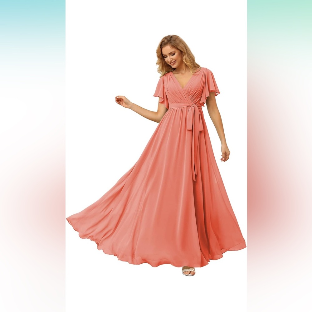 Raseal Flutter Sleeve Chiffon Bridesmaid Dress